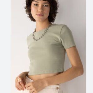 Zara Sage Green Cool Fitted Short Sleeve T-Shirt - Cropped Tee Shirt